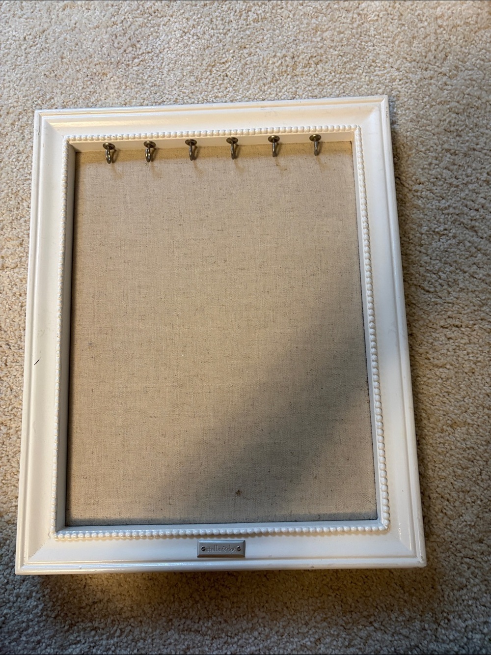 Stella & Dot White Beaded Frame Jewelry Hanger with Linen Backing
